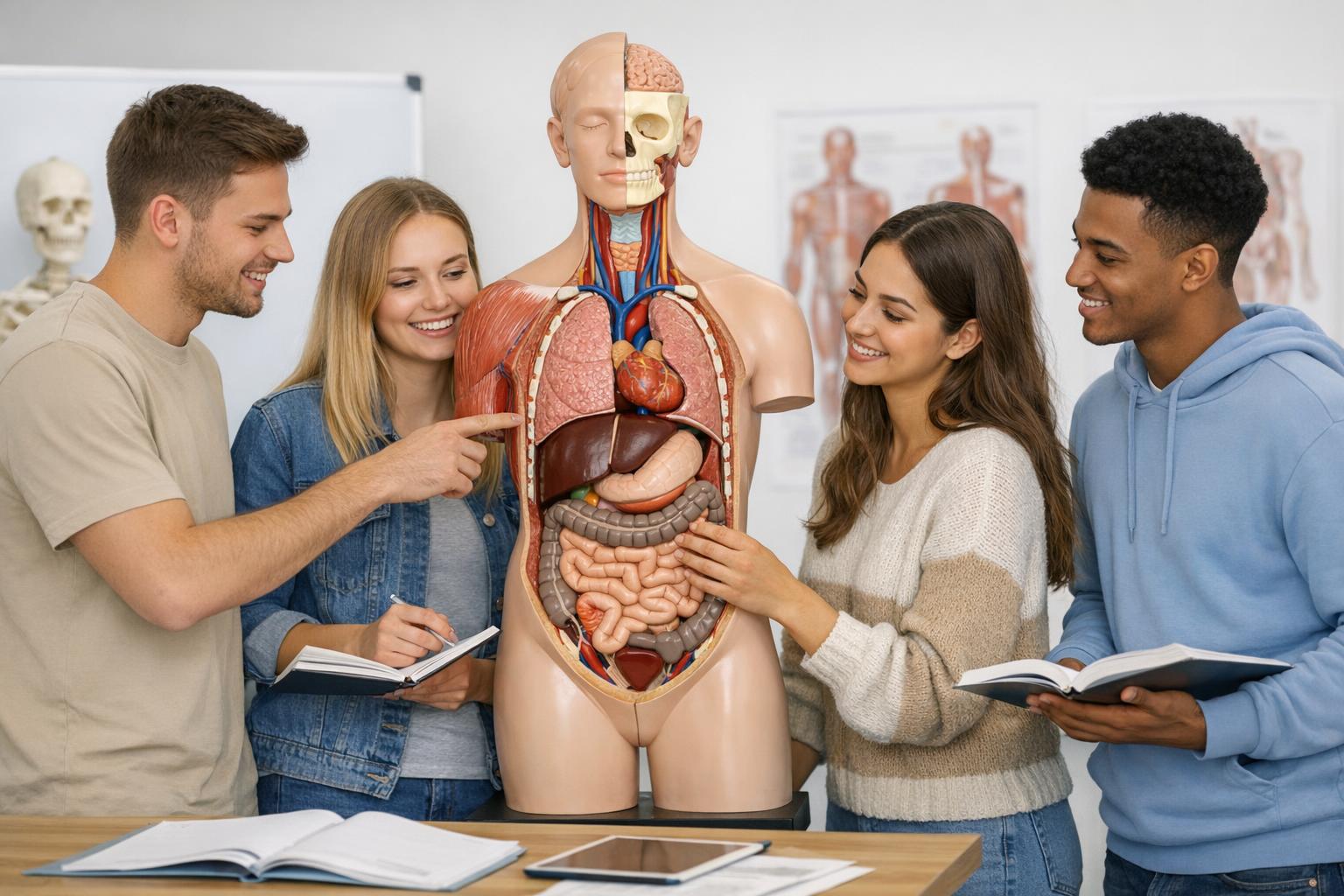 zdjęcie studentów z modelem anatomicznym podczas zajęć